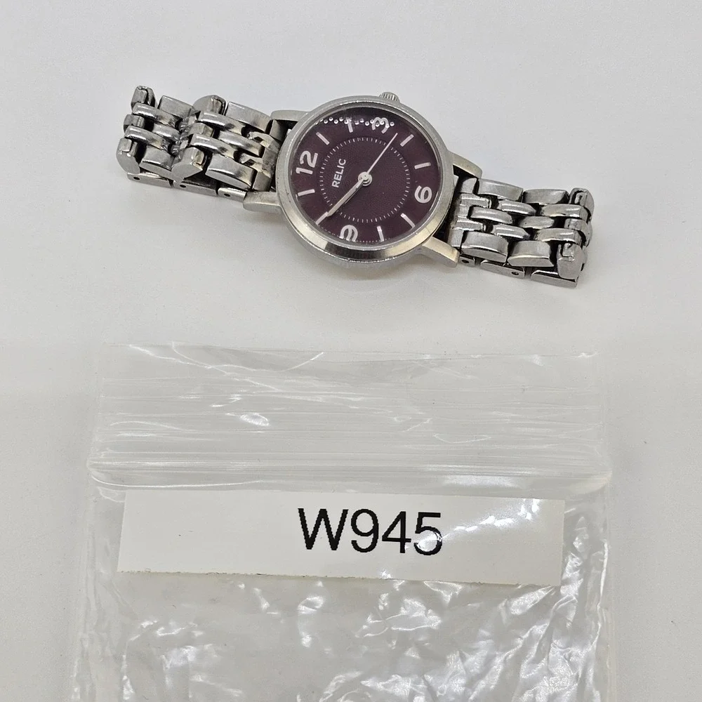 Relic Women's Analog Watch 27MM Burgundy Dial Gray Bands 5.25